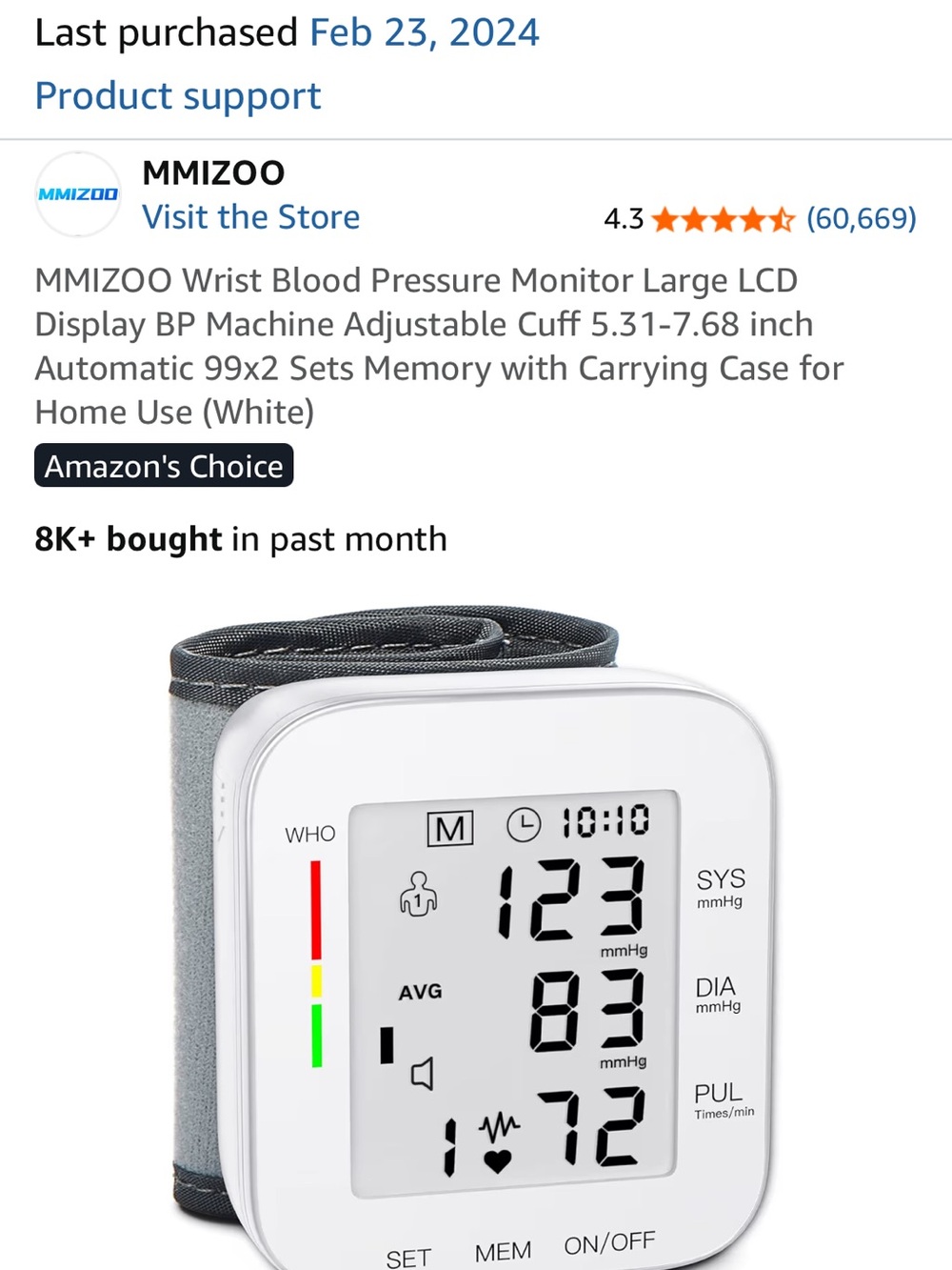 MMIZOO Digital Wrist Blood Pressure Monitor - White & Gray
